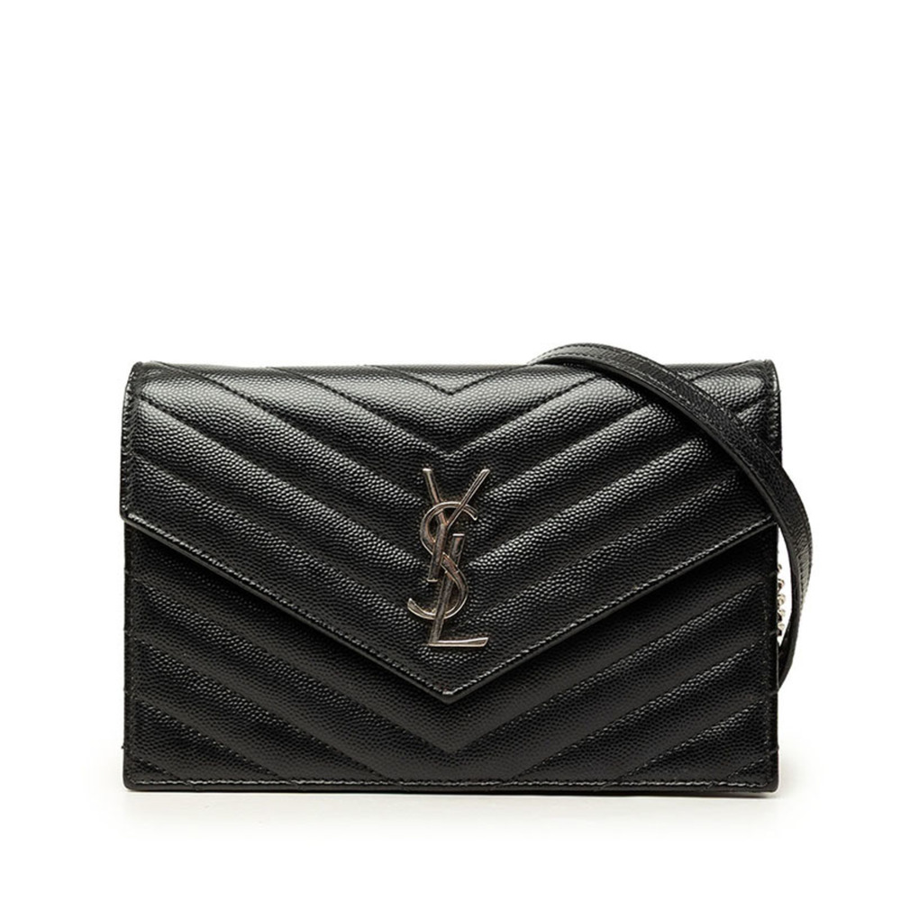 Saint Laurent Cassandra Crossbody Chain Shoulder Bag Wallet Black Leather Wom...